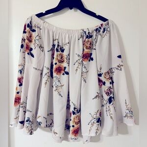 White Floral Off Shoulder Long Sleeve Top